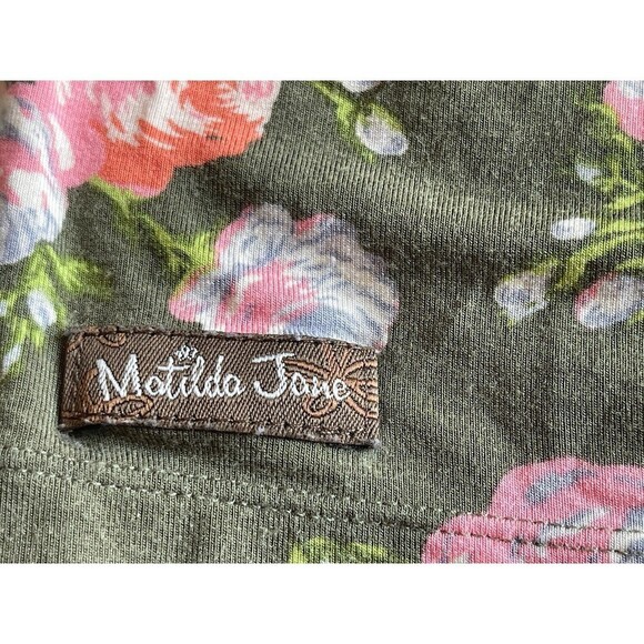 Matilda Jane Womens Sz XS Green Floral Print Ruffle Short Sleeve blouse - Picture 9 of 10